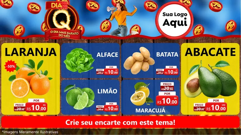 Modelo de TV para TV Horizontal com o tema Dia Q - O Dia Mais Barato Do Mês para Hortifrúti
