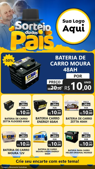 Modelo de Rede Social para Stories com o tema Sorteio Dia Dos Pais para Baterias Elétricas