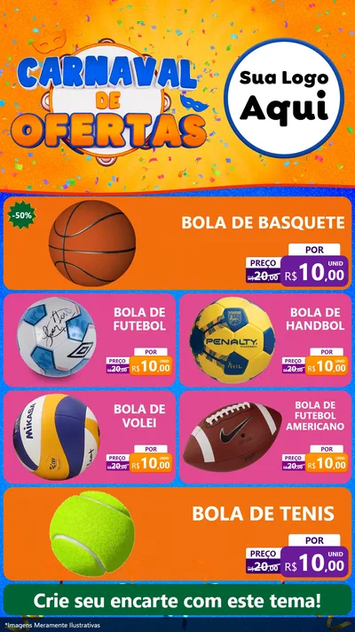 Modelo de TV para TV Vertical com o tema Carnaval de Ofertas para Artigos Esportivos