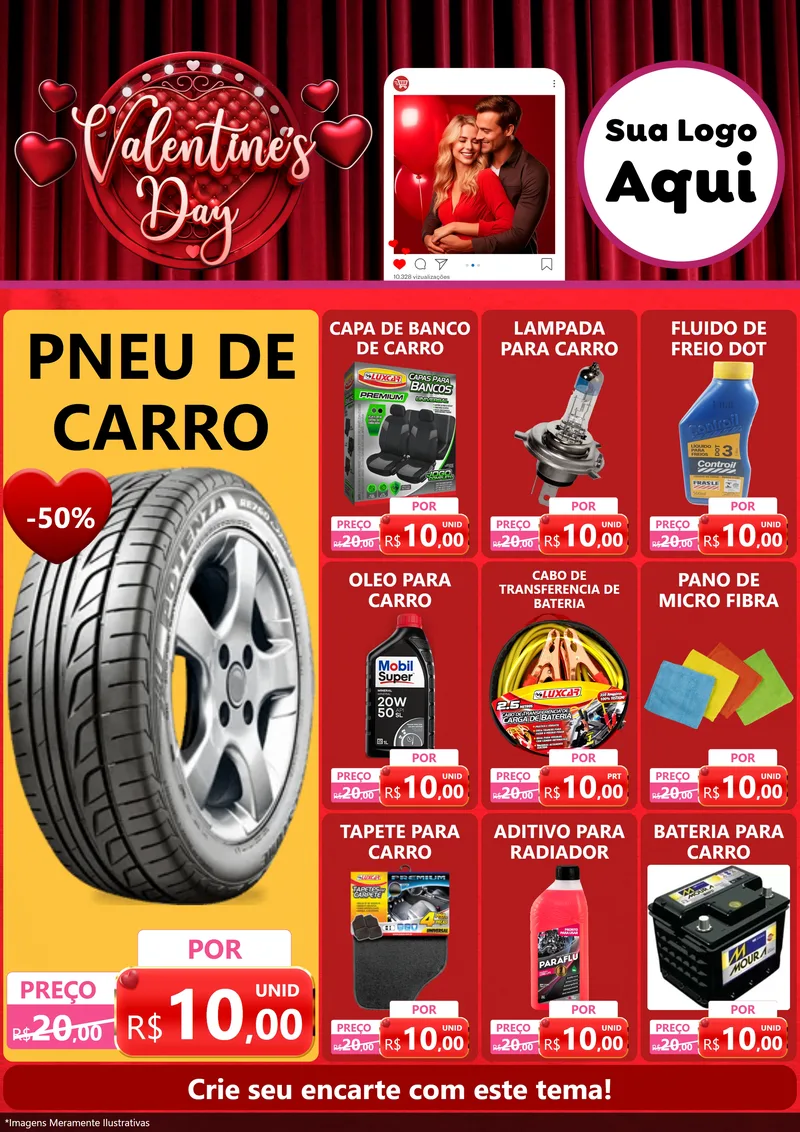 Modelo de Encarte para Encarte A4 Vertical com o tema Valentine's Day para Auto peças