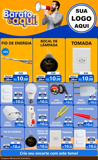 Modelo de Encarte para Encarte Grande com o tema Barato é aqui para Materiais Elétricos
