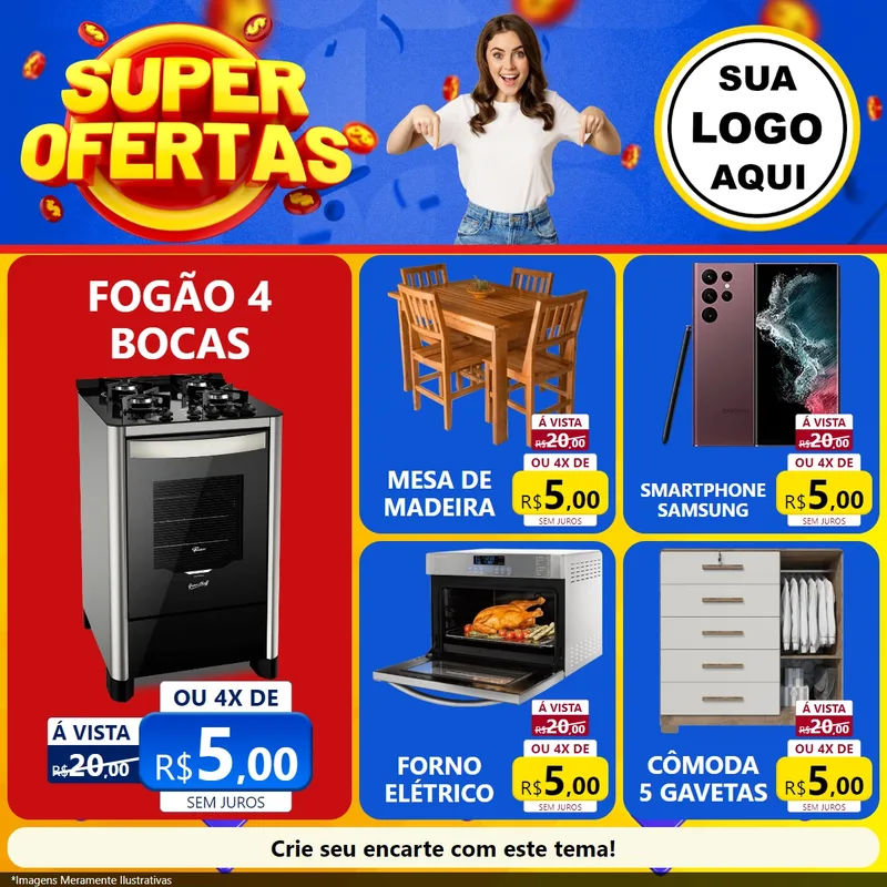 Modelo de Rede Social para Feed Facebook com o tema Super Ofertas para Móveis e Eletro