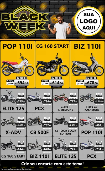 Modelo de Encarte para Encarte Grande com o tema Black Week para Concessionaria de Motos