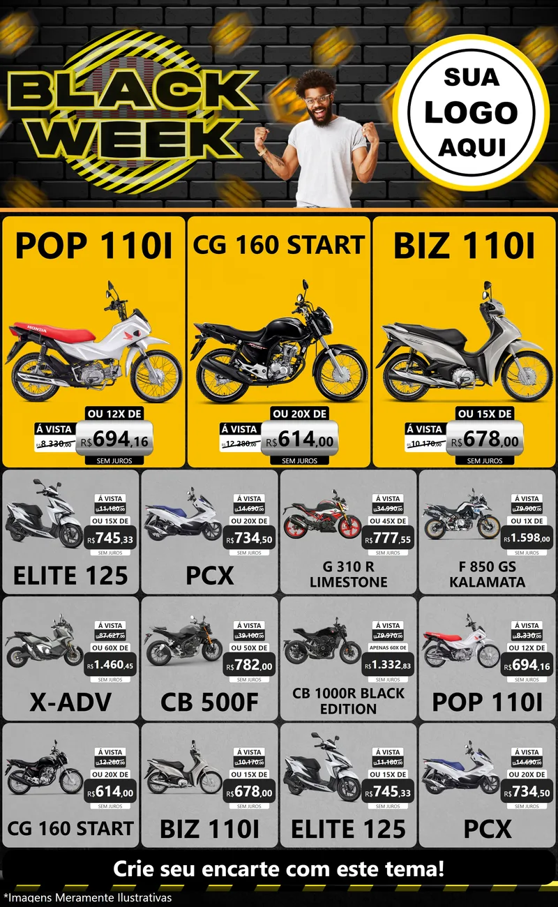 Modelo de Encarte para Encarte Grande com o tema Black Week para Concessionaria de Motos