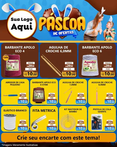 Modelo de Rede Social para Feed Instagram com o tema Páscoa de Ofertas para Armarinho e Aviamentos