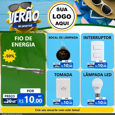 Modelo de Rede Social para Feed Facebook com o tema Verão de Ofertas para Materiais Elétricos
