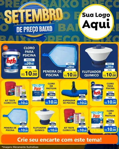 Modelo de Rede Social para Feed Instagram com o tema Setembro De Preço Baixo para Produtos para Piscina