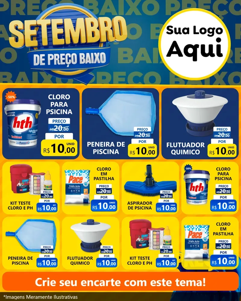 Modelo de Rede Social para Feed Instagram com o tema Setembro De Preço Baixo para Produtos para Piscina