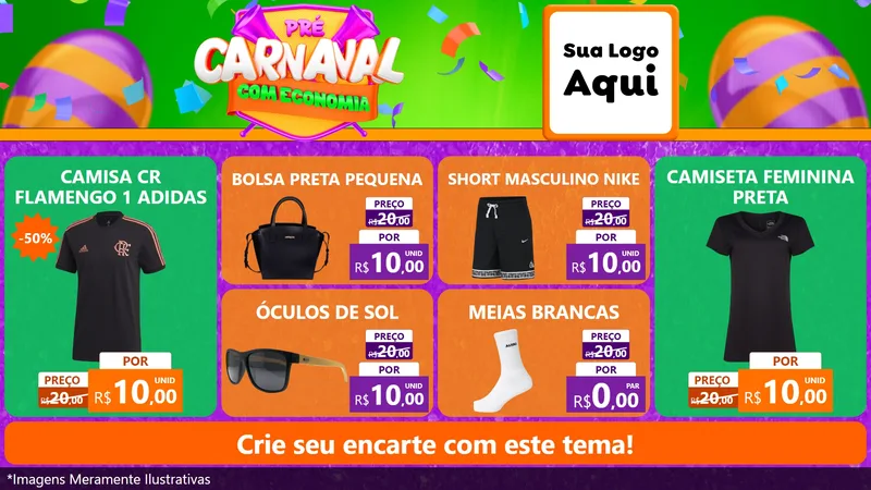 Modelo de TV para TV Horizontal com o tema Pré-Carnaval Com Economia para Roupas e acessórios