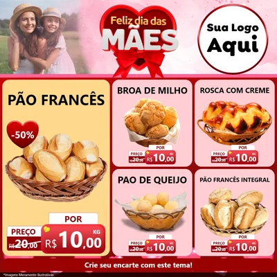 Modelo de Rede Social para Feed Facebook com o tema Feliz Dia Das Mães para Padaria