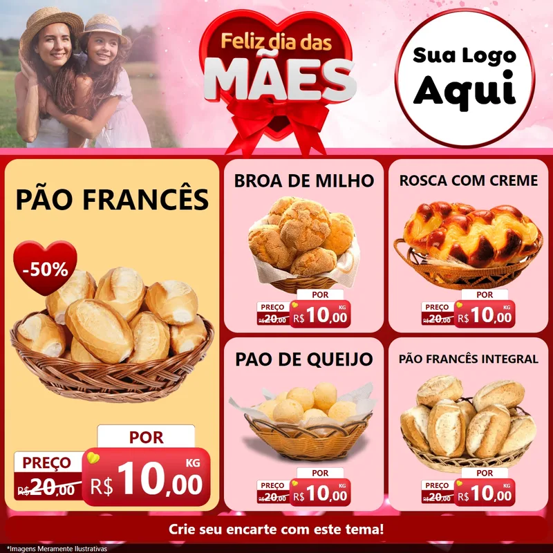 Modelo de Rede Social para Feed Facebook com o tema Feliz Dia Das Mães para Padaria