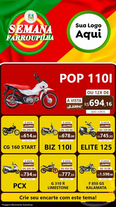 Modelo de Rede Social para Stories com o tema Semana Farroupilha para Concessionaria de Motos
