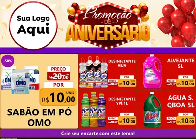 Modelo de Encarte para Encarte A4 Horizontal com o tema Promoção de Aniversário para Produtos de Limpeza