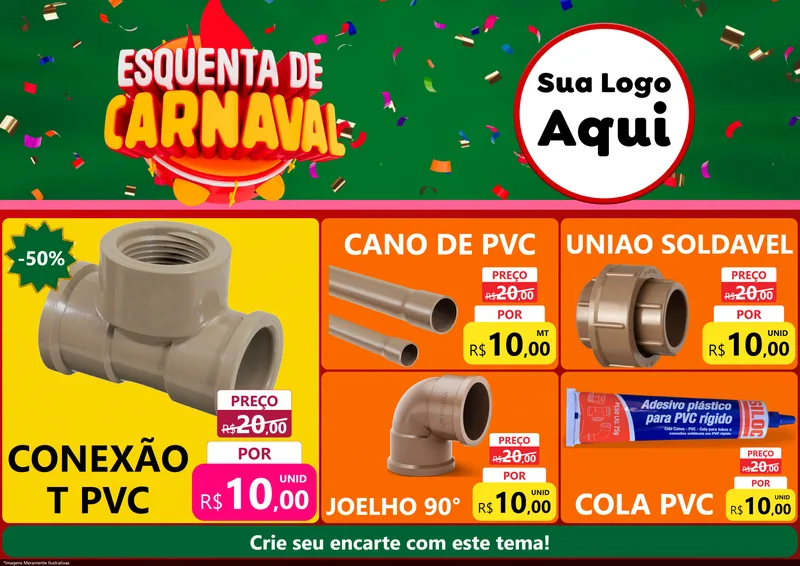 Modelo de Encarte para Encarte A4 Horizontal com o tema Esquenta de Carnaval para Tubos e conexões