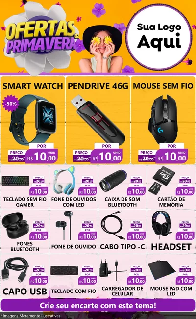 Modelo de Encarte para Encarte Grande com o tema Ofertas Da Primavera para Informática
