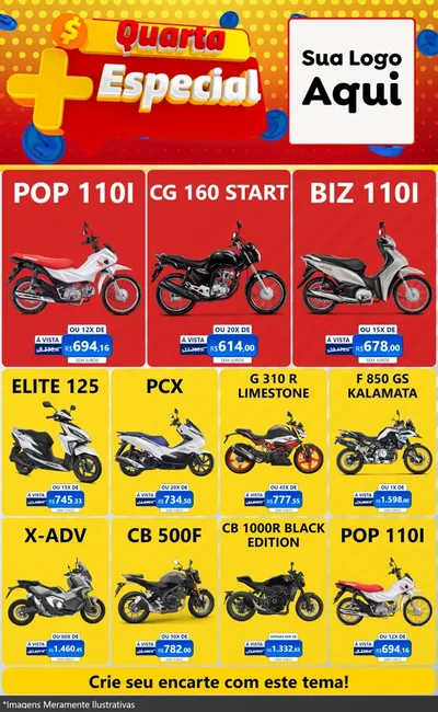 Modelo de Encarte para Encarte Grande com o tema Quarta Mais Especial para Concessionaria de Motos