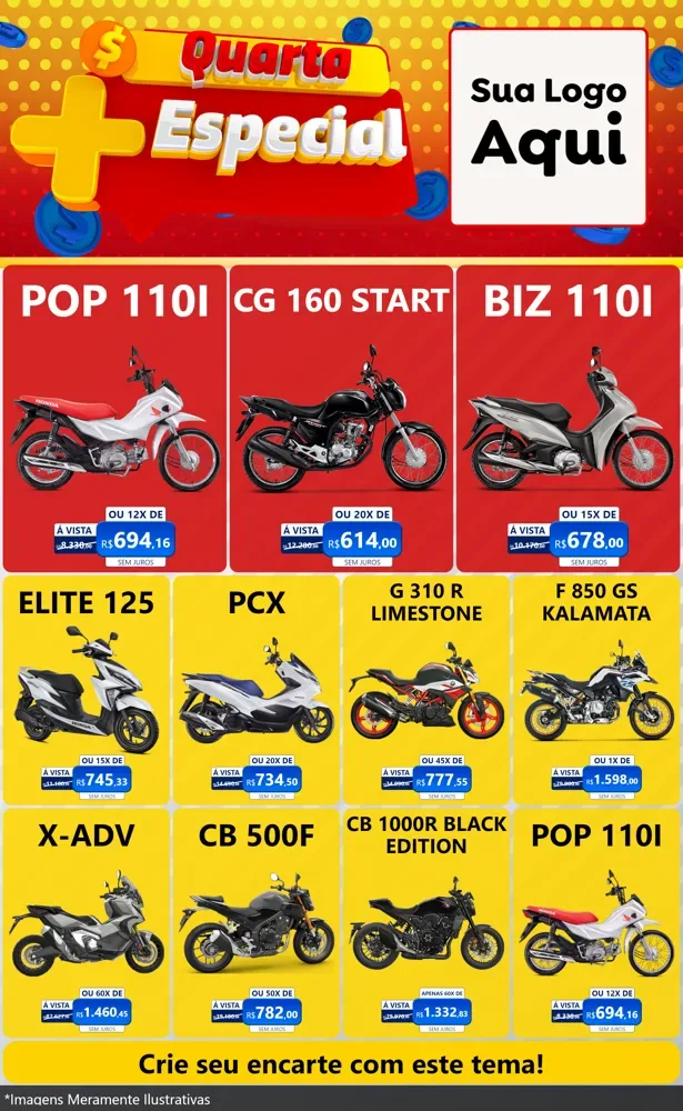 Modelo de Encarte para Encarte Grande com o tema Quarta Mais Especial para Concessionaria de Motos