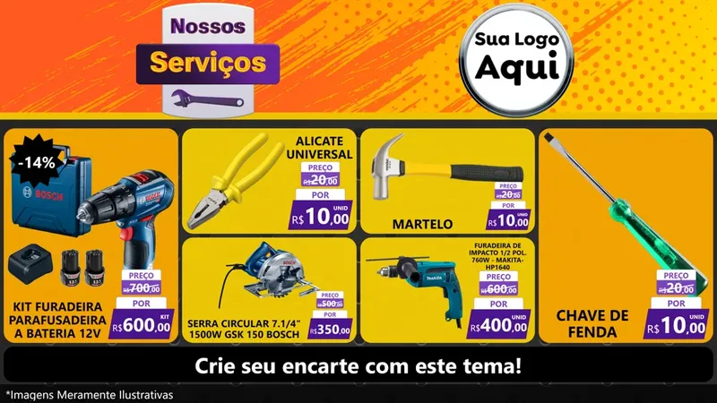 Modelo de TV para TV Horizontal com o tema Nossos Serviços para Maquinas e Ferramentas