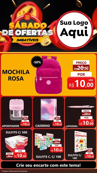 Modelo de Rede Social para Stories com o tema Sábado de Ofertas Imbatíveis para Papelaria