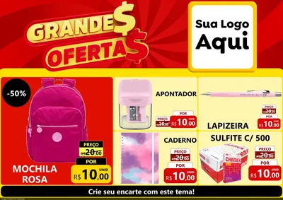 Modelo de Encarte para Encarte A4 Horizontal com o tema Grandes Ofertas para Papelaria