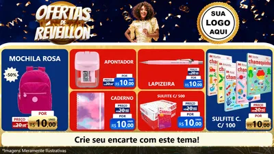 Modelo de TV para TV Horizontal com o tema Ofertas de Réveillon para Papelaria