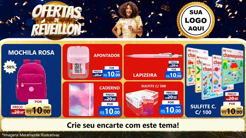 Modelo de TV para TV Horizontal com o tema Ofertas de Réveillon para Papelaria