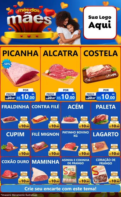 Modelo de Encarte para Encarte Grande com o tema Mês das Mães para Açougue