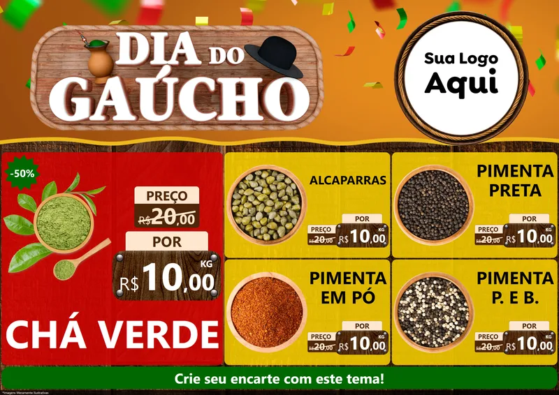 Modelo de Encarte para Encarte A4 Horizontal com o tema Dia do Gaúcho para Produtos Naturais