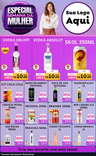 Modelo de Encarte para Encarte Grande com o tema Especial Semana da Mulher para Distribuidora de bebidas