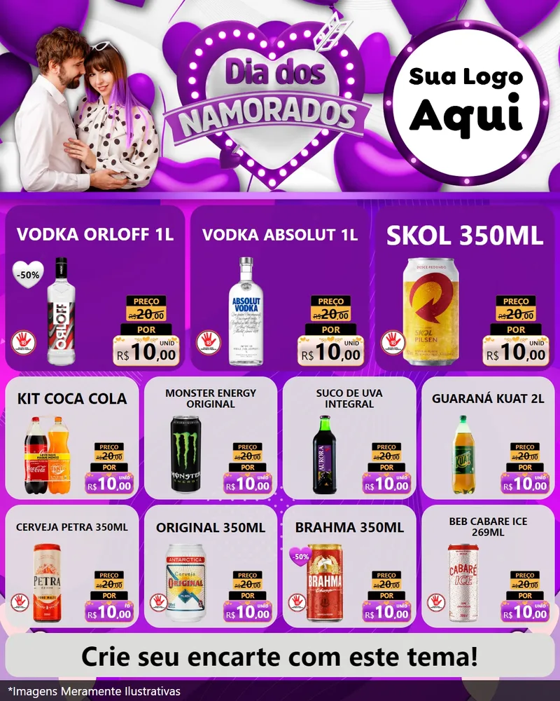 Modelo de Rede Social para Feed Instagram com o tema Dia dos Namorados para Distribuidora de bebidas