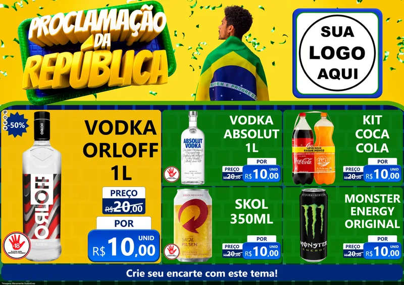 Modelo de Encarte para Encarte A4 Horizontal com o tema Proclamação da República para Distribuidora de bebidas