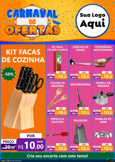 Modelo de Encarte para Encarte A4 Vertical com o tema Carnaval de Ofertas para Utilidades Domésticas