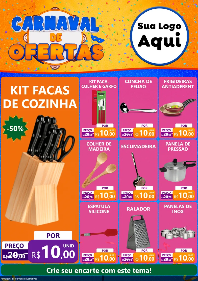 Modelo de Encarte para Encarte A4 Vertical com o tema Carnaval de Ofertas para Utilidades Domésticas