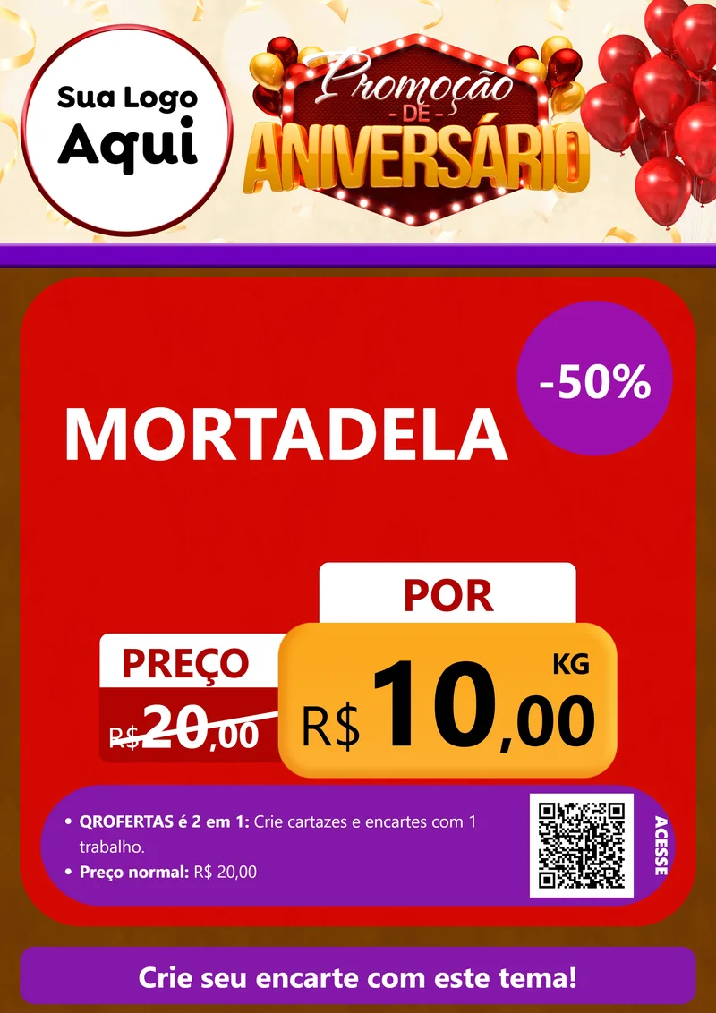 Modelo de Cartaz para Cartaz A4 Vertical com o tema Promoção de Aniversário para Frios e Laticínios