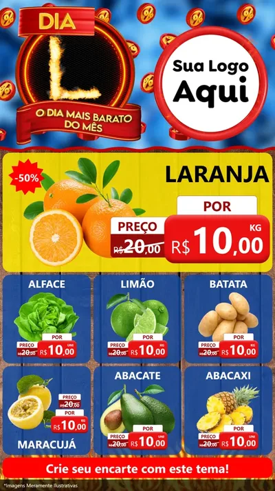Modelo de Rede Social para Stories com o tema Dia L - O Dia Mais Barato Do Mês para Hortifrúti