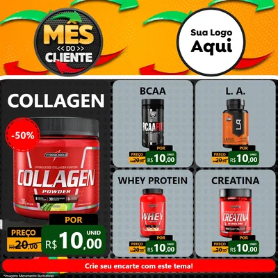 Modelo de Rede Social para Feed Facebook com o tema Mês do Cliente para Suplementos alimentares