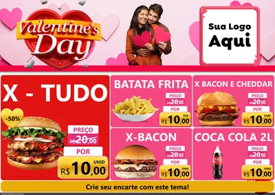 Modelo de Encarte para Encarte A4 Horizontal com o tema Valentine's Day para Hamburgueria