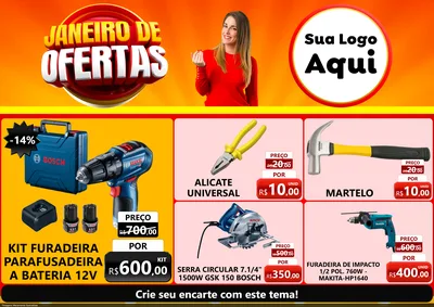 Modelo de Encarte para Encarte A4 Horizontal com o tema Janeiro de Ofertas para Maquinas e Ferramentas