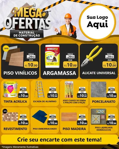 Modelo de Rede Social para Feed Instagram com o tema Mega Ofertas - Material de Construção para Material para Construção