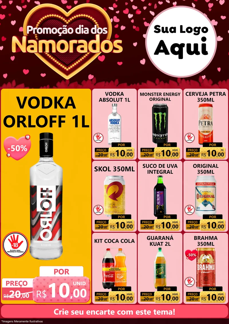 Modelo de Encarte para Encarte A4 Vertical com o tema Promoção Dia Dos Namorados para Distribuidora de bebidas