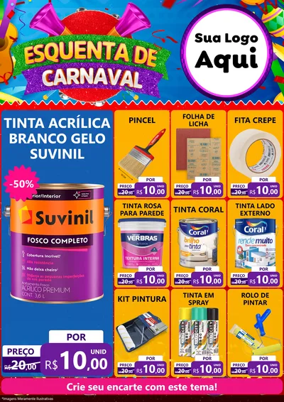 Modelo de Encarte para Encarte A4 Vertical com o tema Esquenta de Carnaval para Tintas e Ferramentas