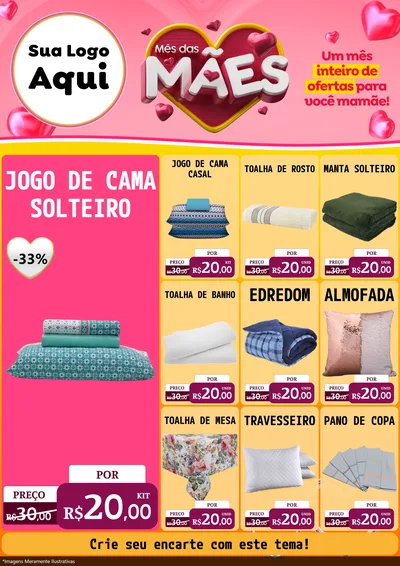 Modelo de Encarte para Encarte A4 Vertical com o tema Mês das Mães para Cama, Mesa e Banho