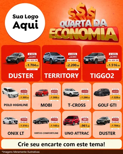 Modelo de Rede Social para Feed Instagram com o tema Quarta da Economia para Concessionaria de Carros