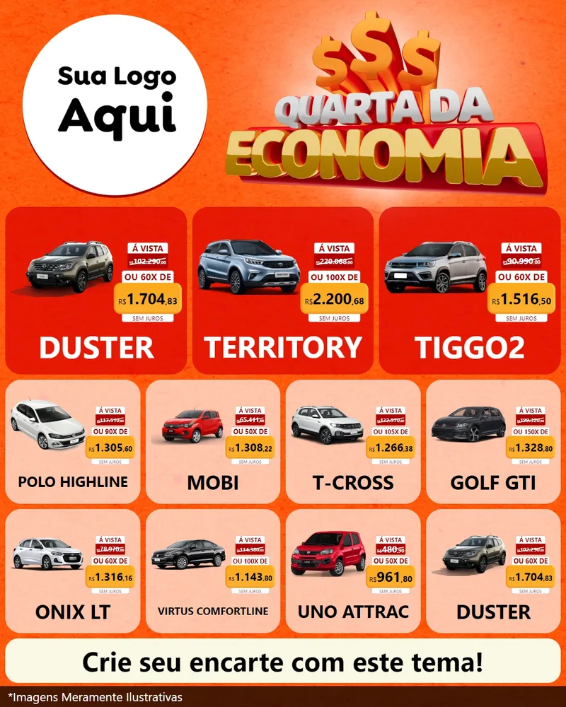 Modelo de Rede Social para Feed Instagram com o tema Quarta da Economia para Concessionaria de Carros
