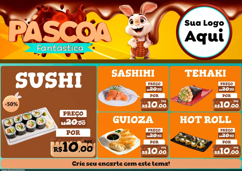 Modelo de Encarte para Encarte A4 Horizontal com o tema Páscoa Fantástica para Comida japonesa