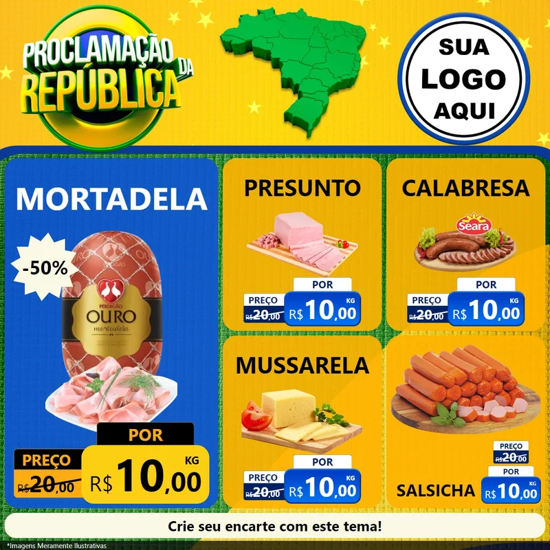 Modelo de Rede Social para Feed Facebook com o tema Proclamação da República para Frios e Laticínios