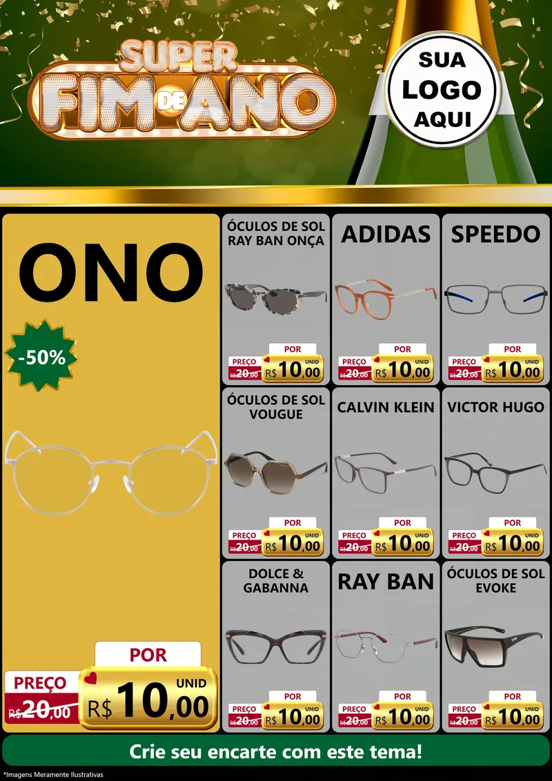 Modelo de Encarte para Encarte A4 Vertical com o tema Super Fim de Ano para Óticas