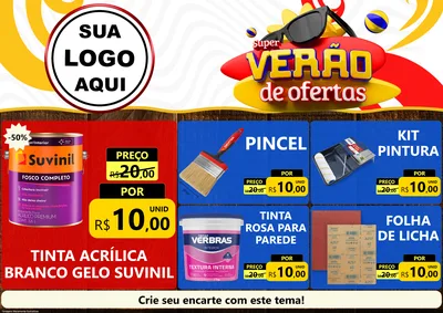 Modelo de Encarte para Encarte A4 Horizontal com o tema Super Verão de Ofertas para Tintas e Ferramentas
