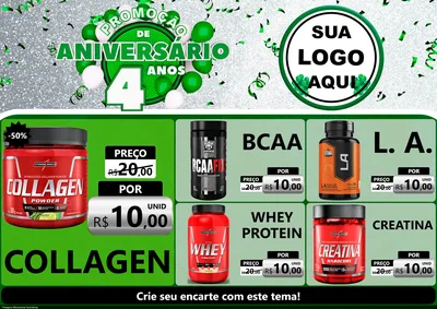 Modelo de Encarte para Encarte A4 Horizontal com o tema Promoção de Aniversário - 4 Anos para Suplementos alimentares