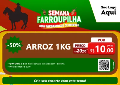 Modelo de Cartaz para Cartaz A4 Horizontal com o tema Semana Farroupilha - Uma Barbaridade de Ofertas para Supermercado